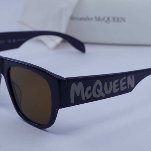 Alexander McQueen AM0328S 004 Square Sunglasses - Blue/Brown - Picture 4 of 11